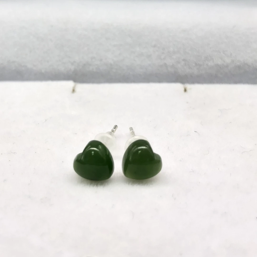 主播推荐新款天然和田玉碧玉爱心款耳环耳钉简约气质0088