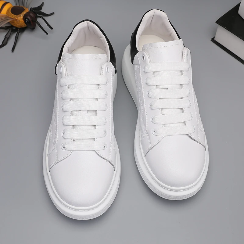 小白鞋2024秋冬男士新款真皮压花修脚增高款发泡底轻便舒适男鞋子