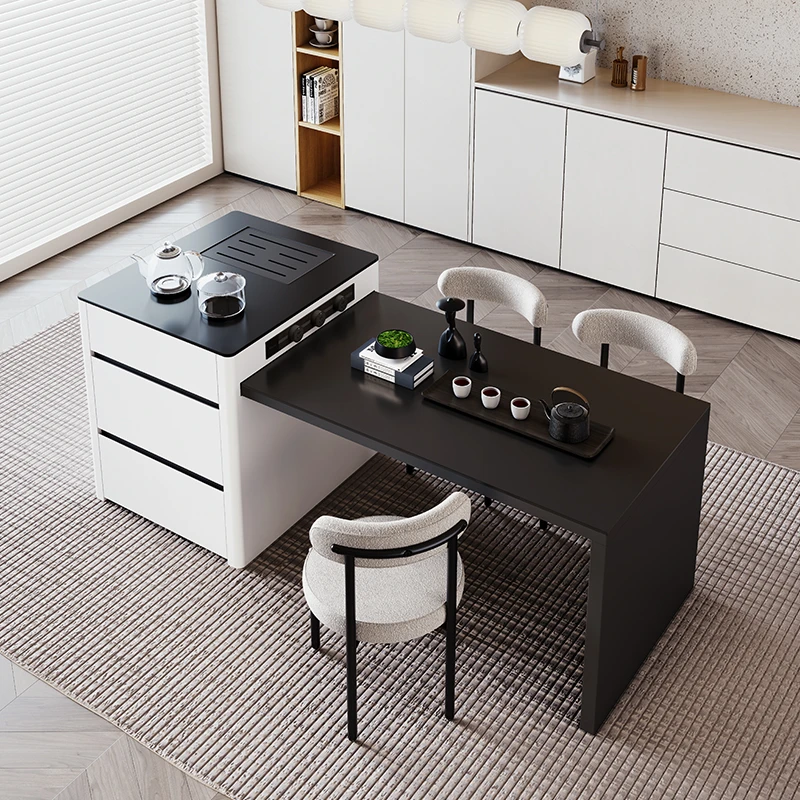 伊舟北欧简约家用岛台餐桌一体式两用茶台款可伸缩定制尺寸泡茶桌