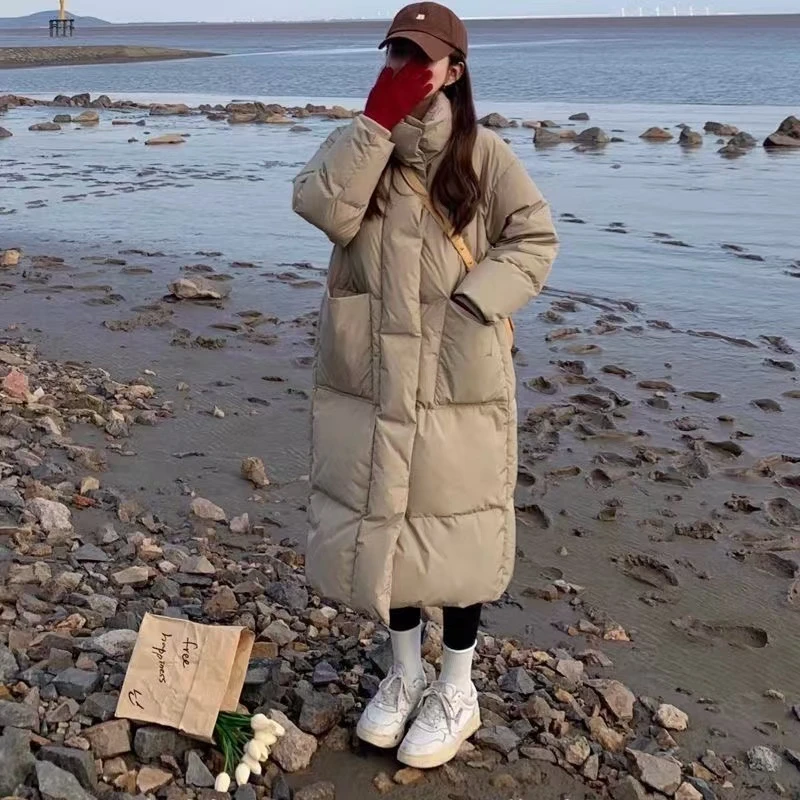 冬季加厚大码韩版面包服2025新款简约长款棉服外套ins