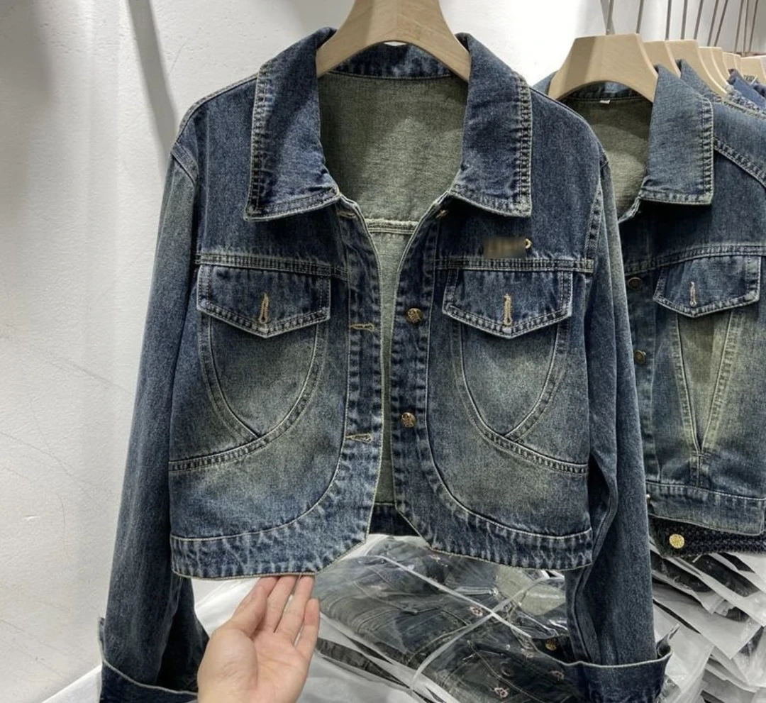 2024秋装新款领宽松复古洋气小众设计感长袖牛仔外套女夹克潮