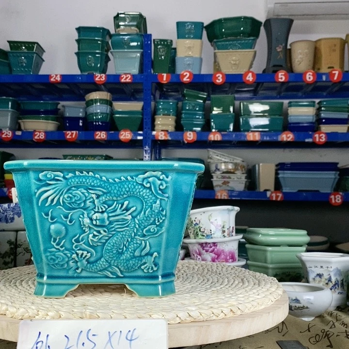 宜兴zisha 国风高温釉盆盆景方盆多肉盆景盆