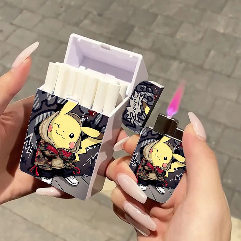 新款皮卡丘烟盒防风打火机可爱卡通高颜值抗压防潮小巧便携送男友