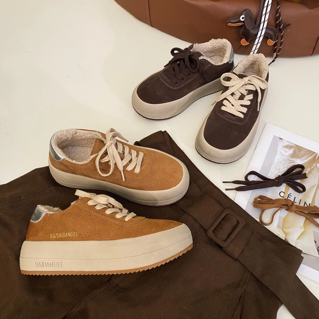 韩版时尚百搭复古厚底加绒平底冬季鞋BA72999