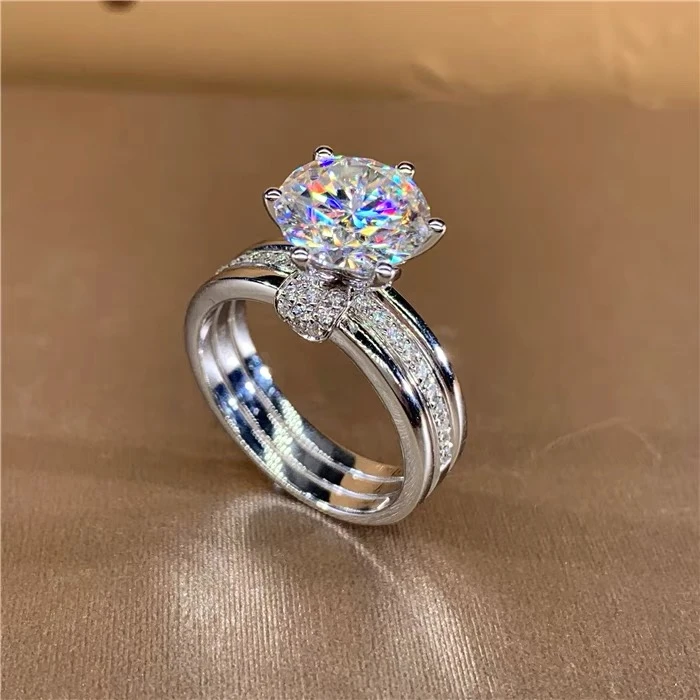 925银莫桑石戒指 【许愿池】1-5克拉/高品质D色婚戒女戒卡家三色戒