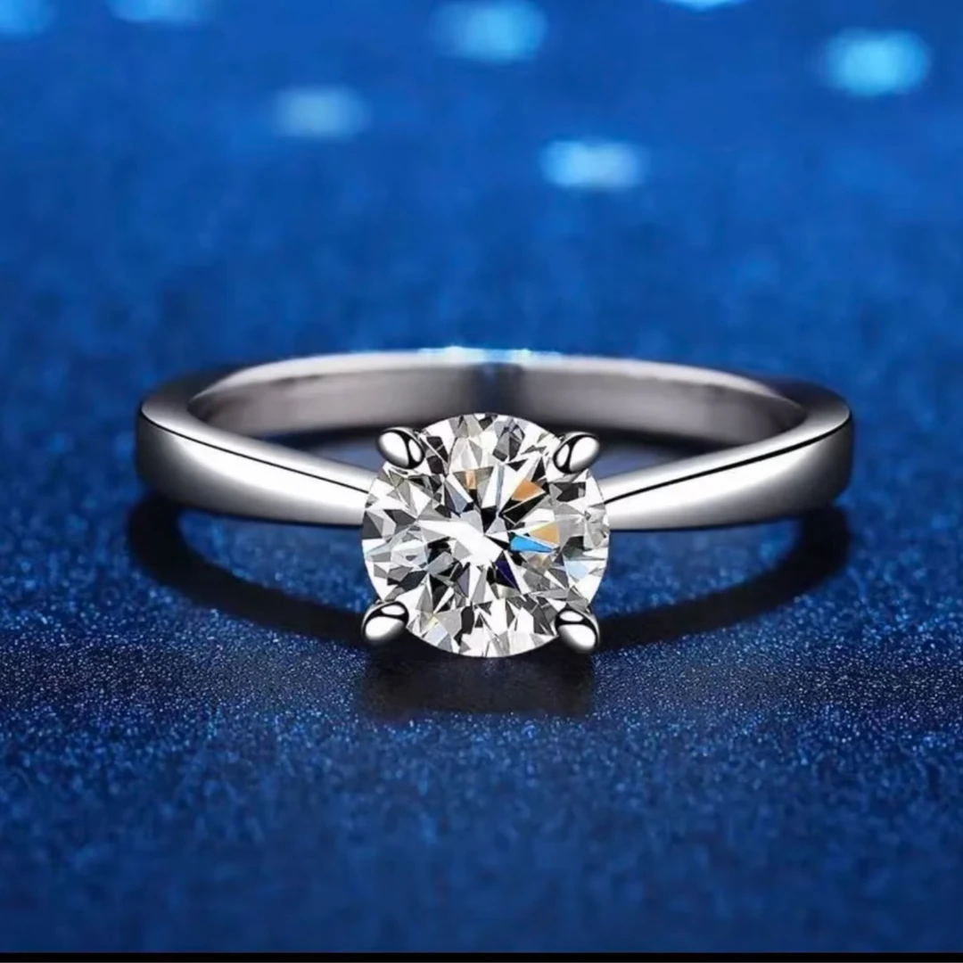 925银莫桑石戒指 【卡家四爪】0.5-2克拉高品质D色婚戒时尚经典女戒