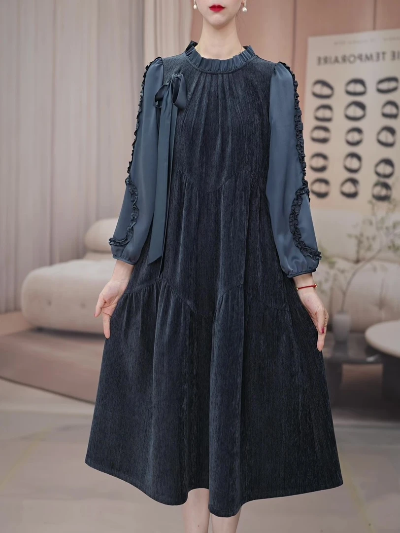 2024秋冬季新款气质显瘦长裙时尚洋气中长款法式连衣裙B19