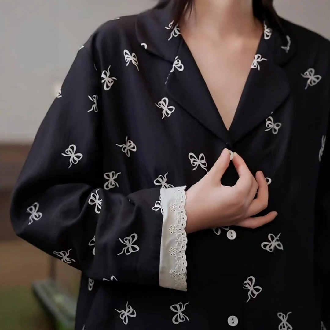 颜事局（花开蝴蝶）2024年秋冬季新款全棉睡衣女长袖长裤蝴蝶奢华开