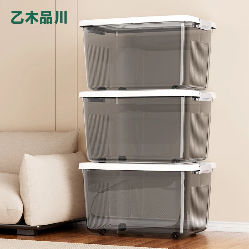 【45*33*25cm带轮三件套】透明收纳储物箱衣零食玩具饰品杂物整理箱