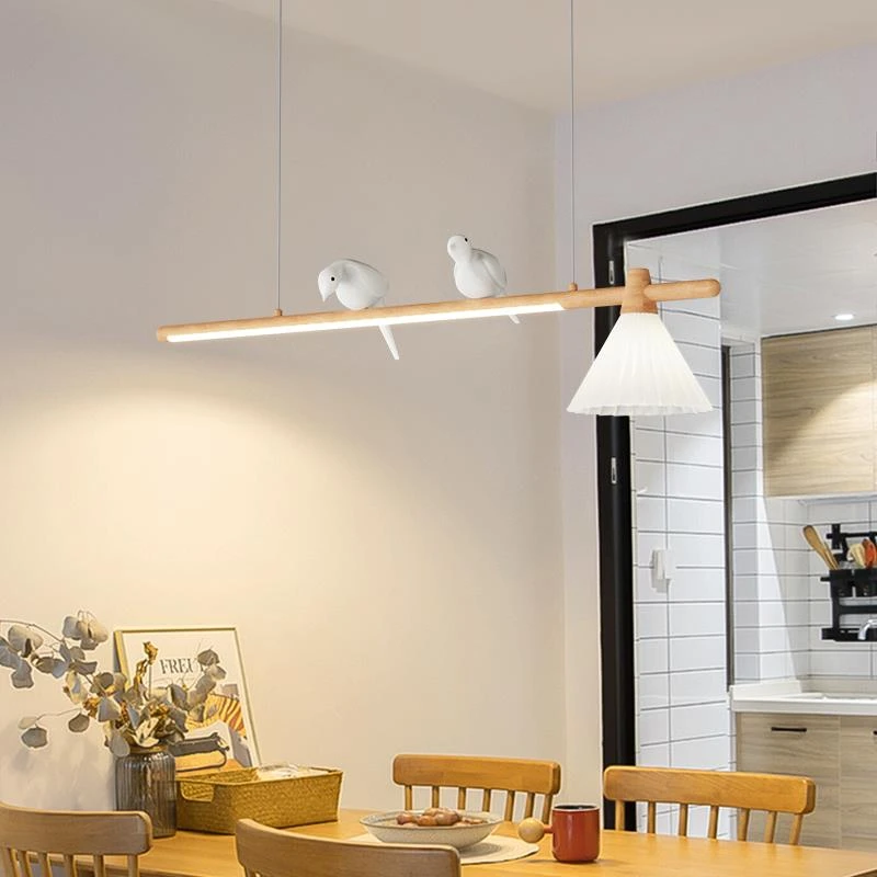 日式侘寂复古原木餐厅吊灯小鸟长条饭厅灯北欧奶油风民宿餐桌灯具