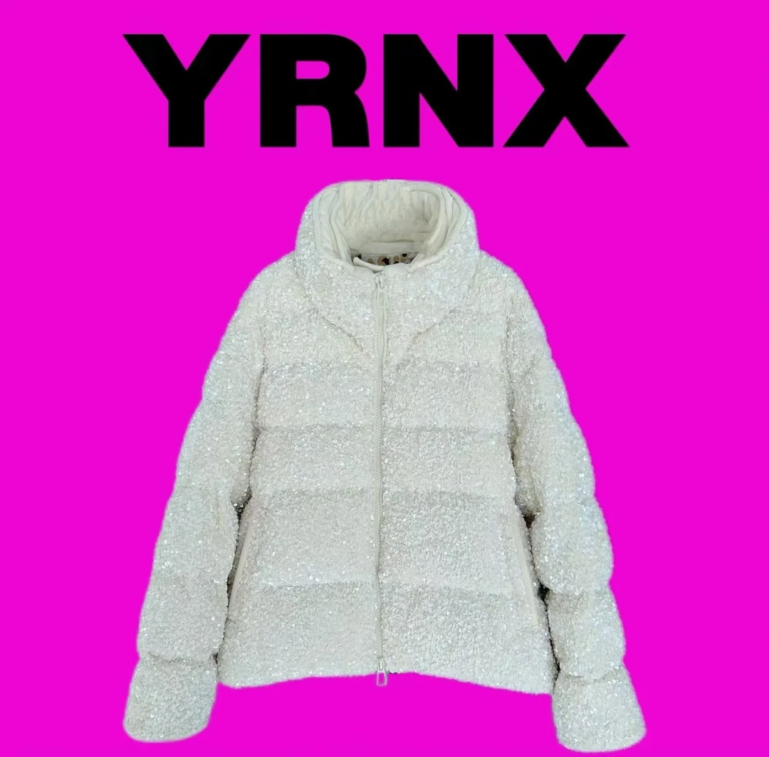 YRNX/伊然納暄 设计师款时尚立领冬季亮片立领面包碎保暖鹅绒服
