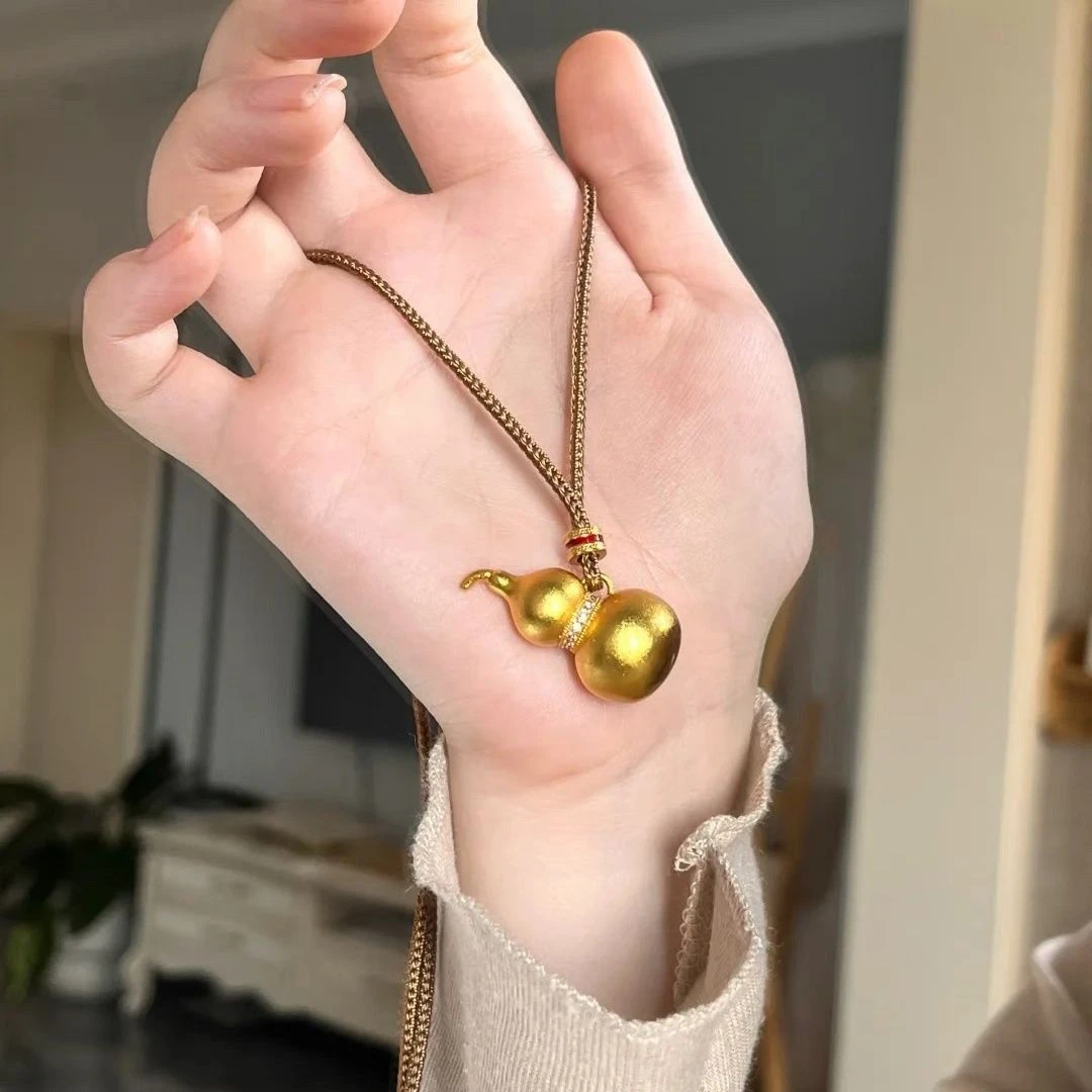 合金吊坠 国潮轻奢时尚古法金色精致实心葫芦吊坠 福禄项链轻奢