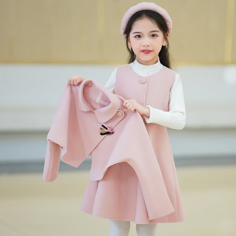 女童2024春秋新款毛呢套装公主裙小女孩气质连衣裙女宝宝洋气裙子