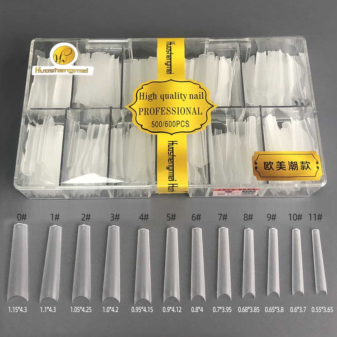 华盛美显手瘦细狗梯形甲片磨砂免打磨美甲店用假指甲浅半贴超长梯