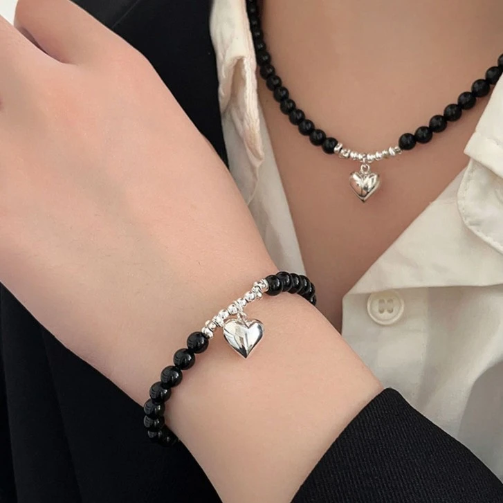 吊坠925银 S925纯银小众手工圆珠爱心项链秋冬火爆款手链简约套链