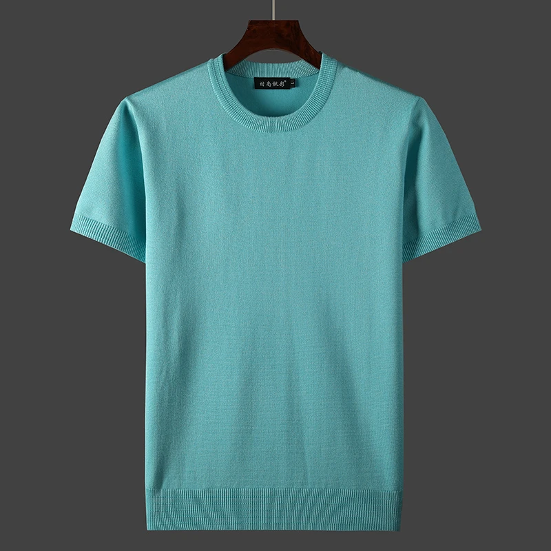 春秋季新款男短袖针织衫加肥加大码百搭森系毛衣休闲时尚打底卫衣