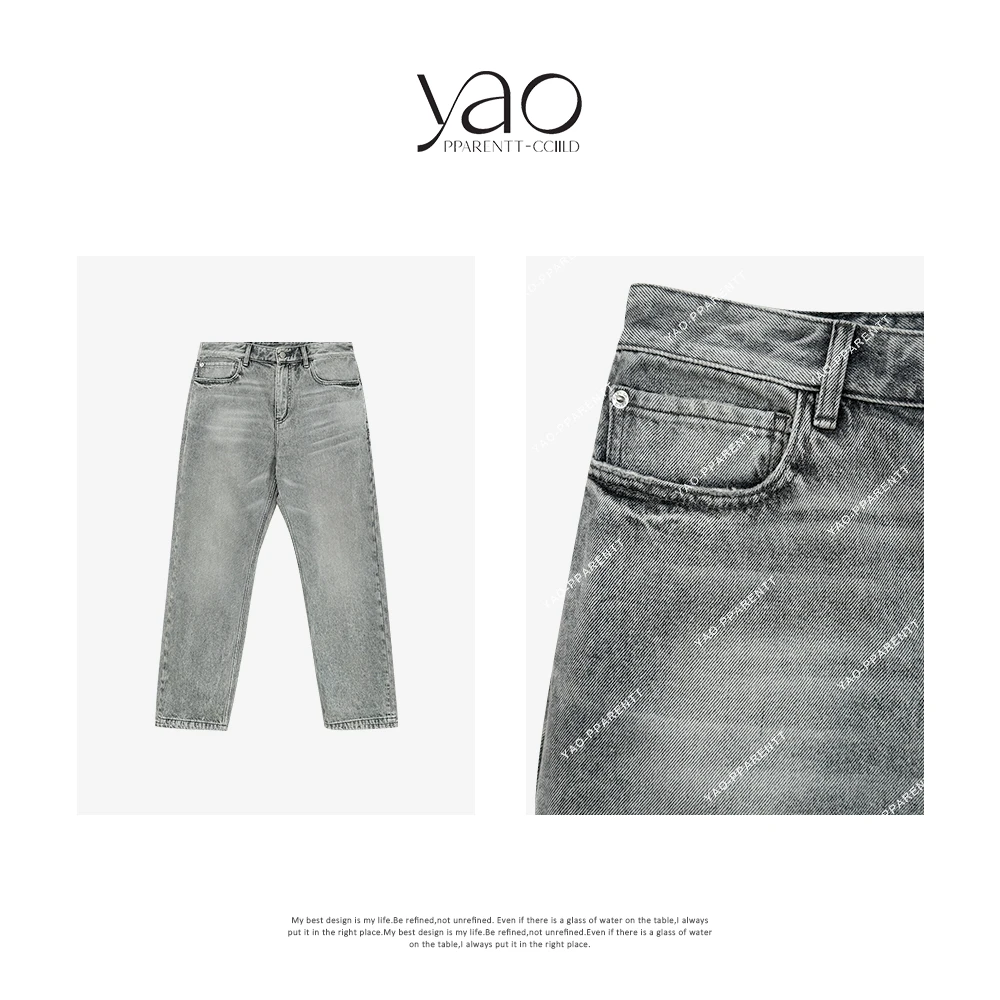 YAO PPARENTT-CCIILD复古高雅休闲雅丹风水洗浅色做旧牛仔裤Y0552