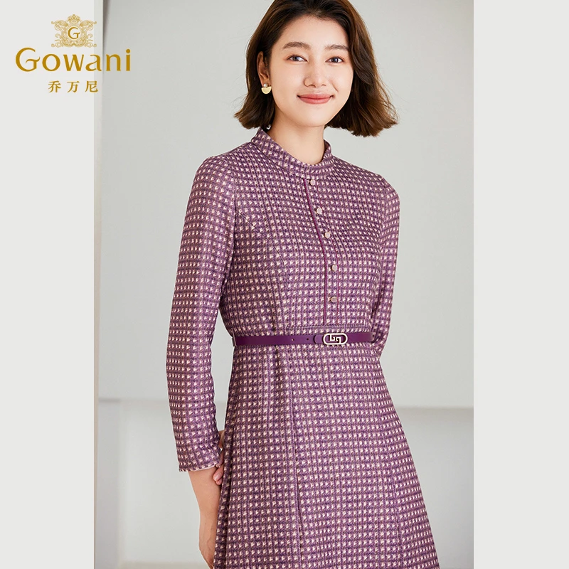 Gowani/乔万尼2025秋冬款连衣裙格纹印花小香风气质款ET4E918703