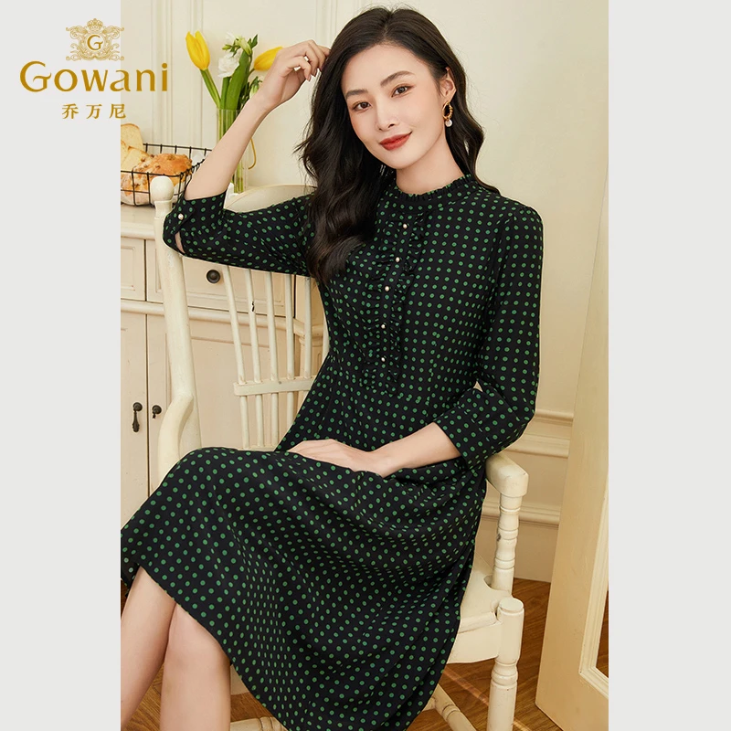 乔万尼重磅桑蚕丝女装连衣裙新款高端真丝法式中袖裙子EF2E316506