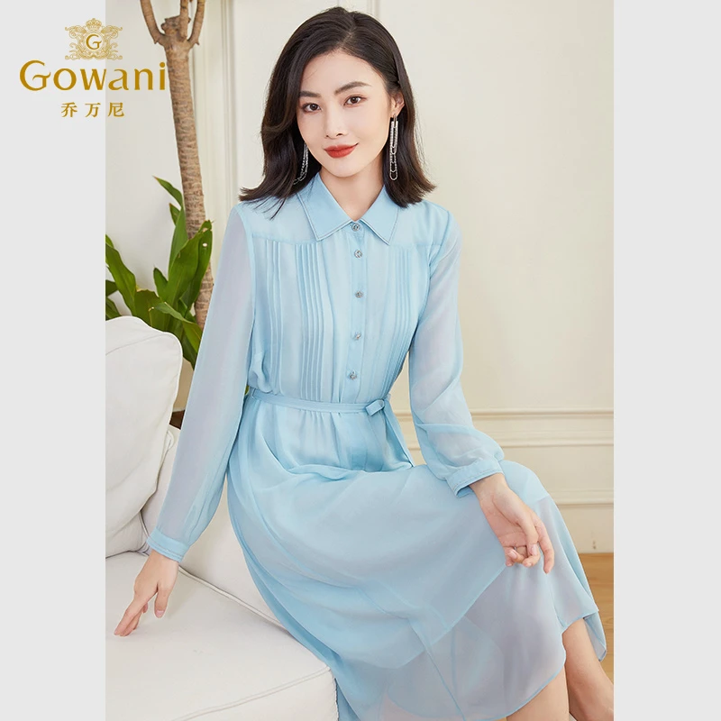 【设计师精选】乔万尼秋季新款女装连衣裙纯色法式收腰显瘦DF2E421