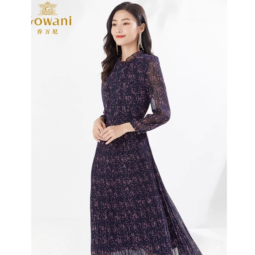 乔万尼早秋连衣裙商场同款气质百褶长裙长袖碎花长裙EI3E126601