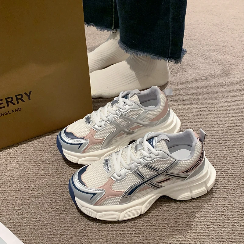 巨好穿厚底老爹鞋女2024春季新款舒适百搭增高炸街网面透气运动鞋