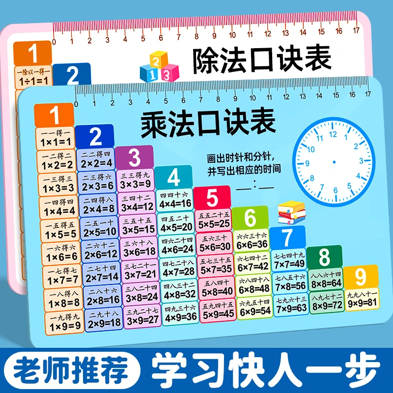 乘法口诀表卡片小学生二年级数学公式表九九乘除法口诀表背诵好物