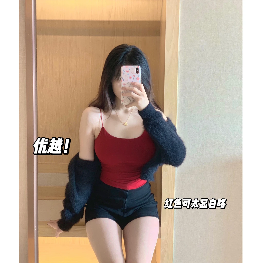爆款吊带背心内搭显瘦辣妹百搭打底红色修身高贵上档次带胸垫美背