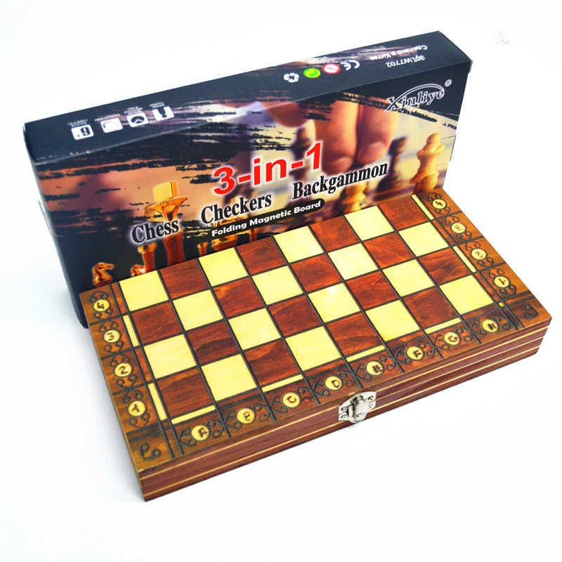 赛普达木质磁性国际象棋3合1套装便携可折叠益智竞技桌游玩具