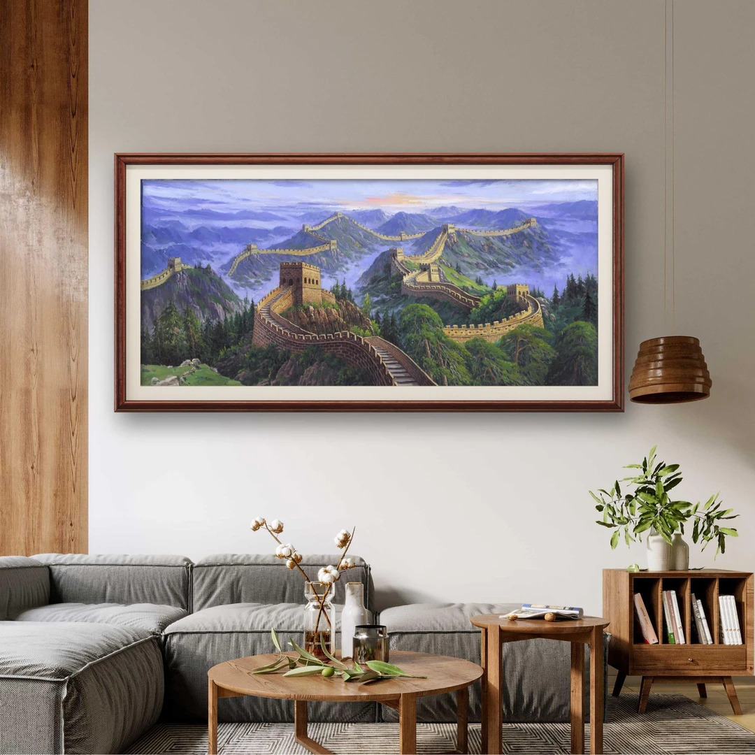 日出长城张俊龙油画原创肌理复刻版画茶室办公室沙发长城装饰画