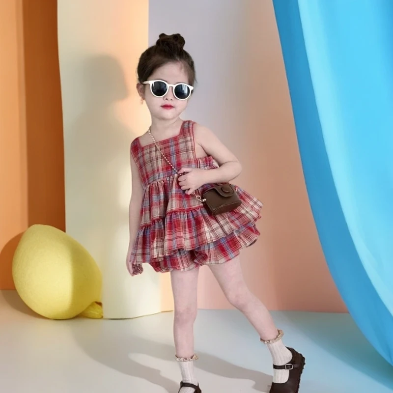 欧若风小女孩春装短袖背带裤小女孩洋气小孩子衣服女童吊带连衣裙