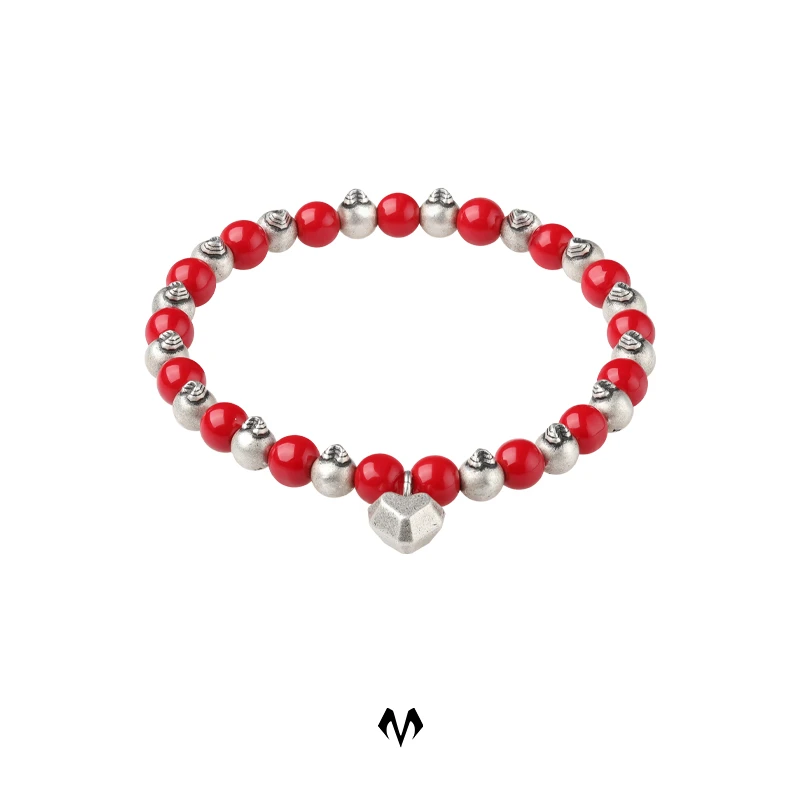 铜合金手链 Babama小众秋冬原创手链爱心红色情侣手串