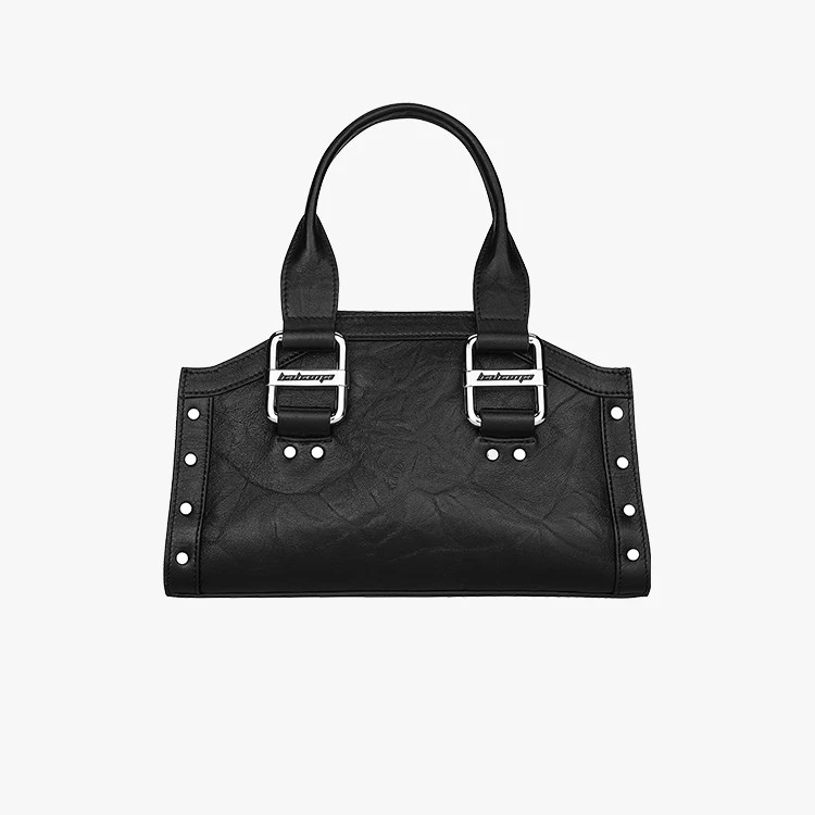 首饰袋 【七夕浪漫】BABAMA摩登系列黑色牛皮铆钉手提女士大容量
