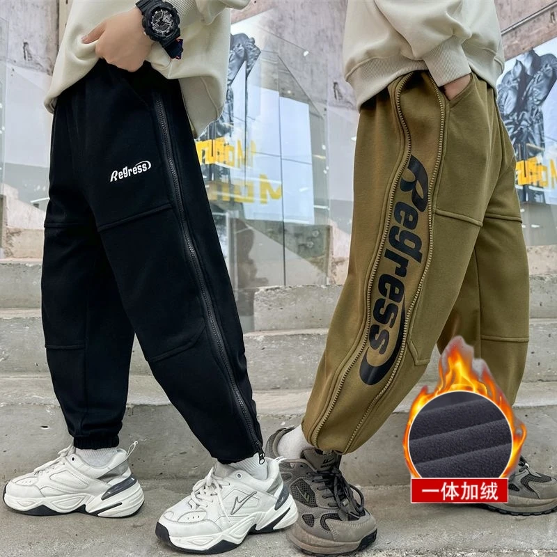 男童秋冬款裤子加绒加厚一体绒卫裤儿童洋气中大童冬季