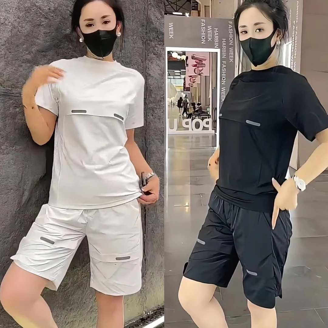 夏季短袖超薄新款男时尚透气孔速干短裤吸汗不沾身两件套男士休闲