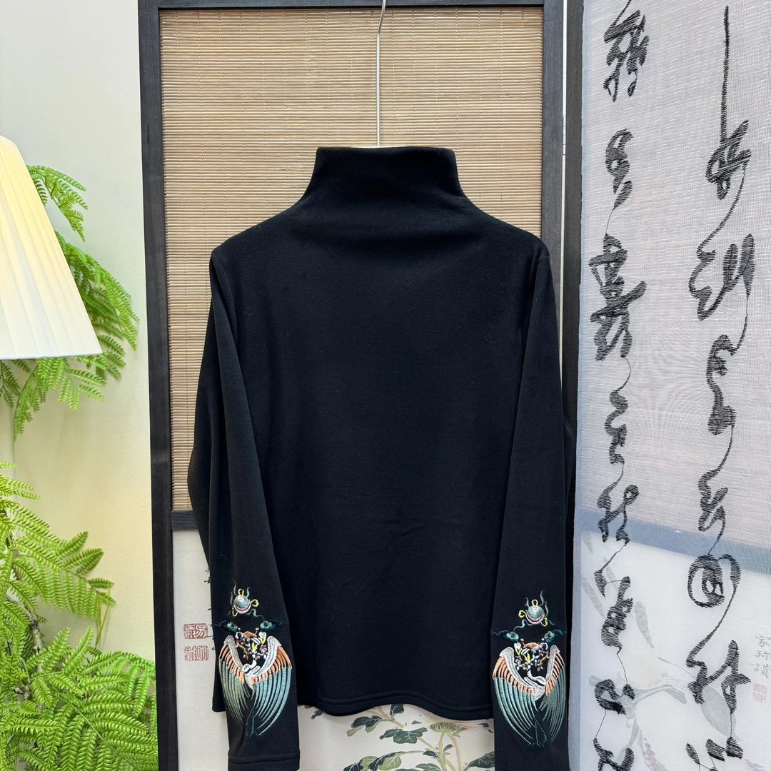 [凤凰]衬衫长袖网红打底百搭女士黑色修身