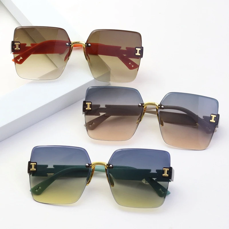 遮阳无框切边太阳镜时尚轻奢高级感墨镜女方形双色渐变防晒眼镜