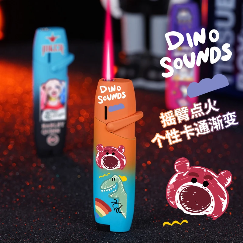 网红同款创意草莓熊渐变防风打火机炫酷红色火焰卡通图案送男朋友