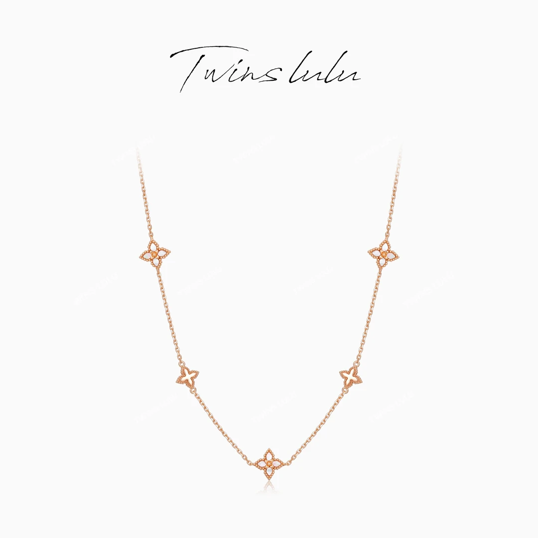 TWINS LULU925银镀k金首饰女款礼物锁骨链女四叶老花项链TSJ9786