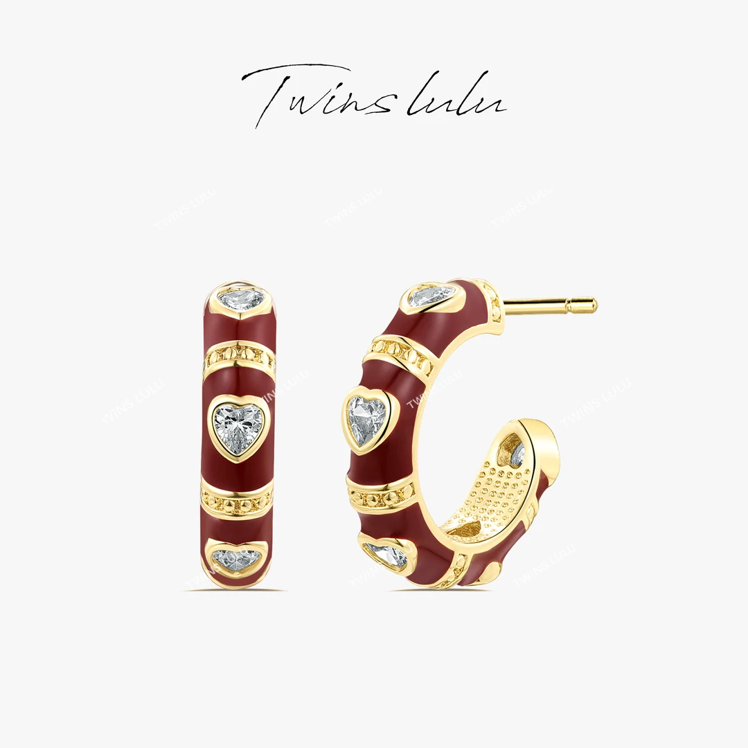 铜合金合成锆石耳饰 【春上新】百搭精致爱心蛇年红色耳环TSL1339