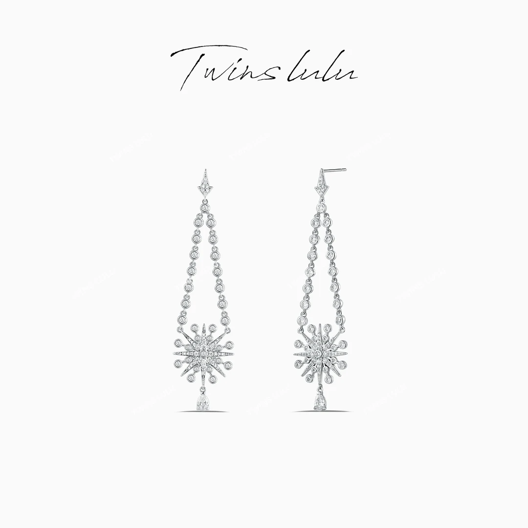 铜合金合成锆石耳饰 轻奢民族风冰凌花长款耳坠耳环TSL251