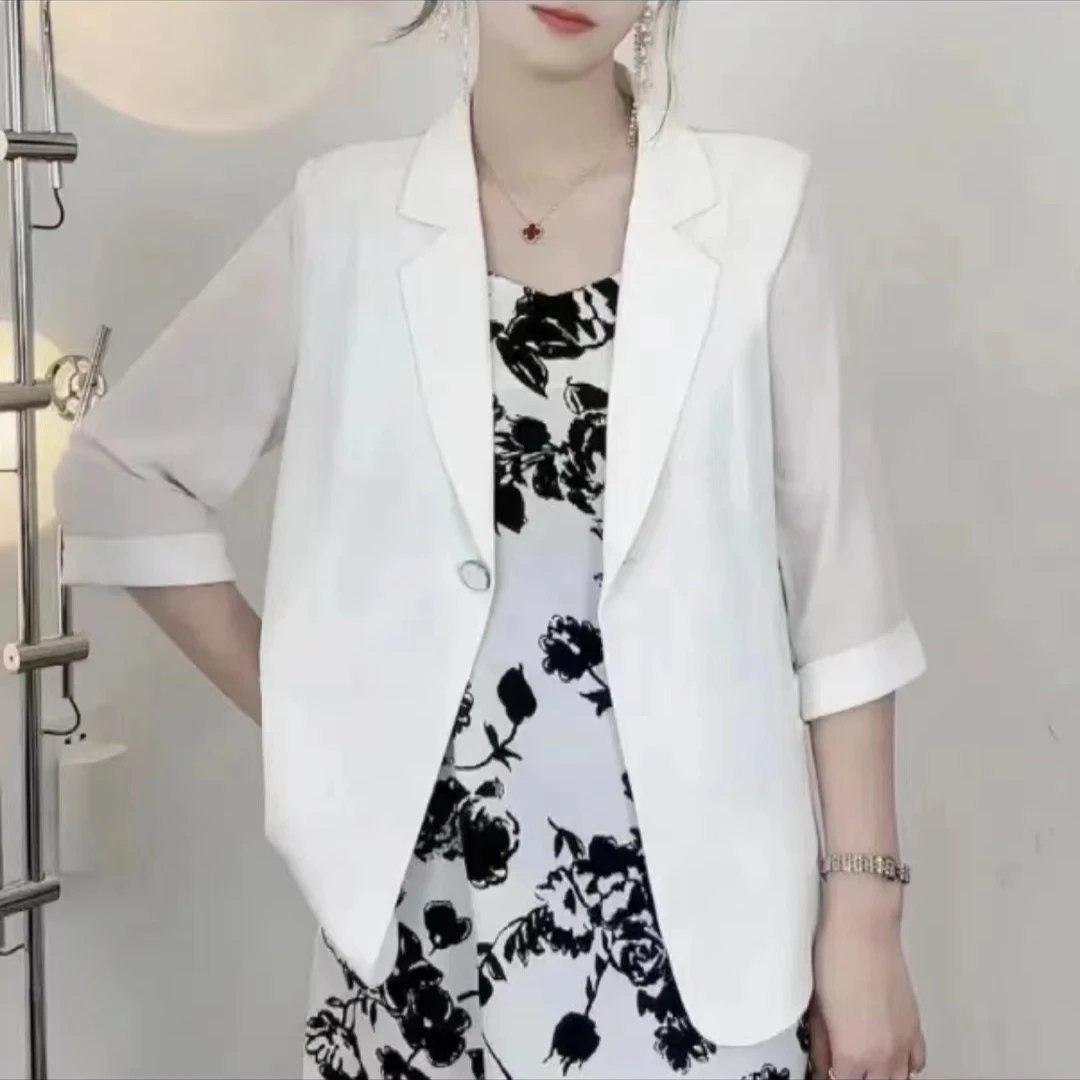 2025年春夏百搭时尚气质七分袖西装外套防晒衫高级显瘦西服