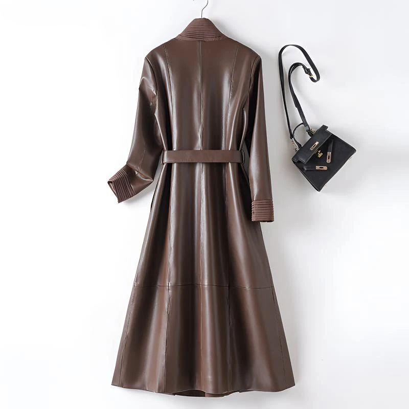 海宁纯皮皮衣女中长款过膝皮风衣外套  CZLY-111#