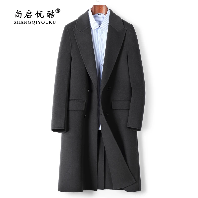 100%全羊毛休闲男士加厚手工双面呢子秋冬商务中长款大衣男外套69