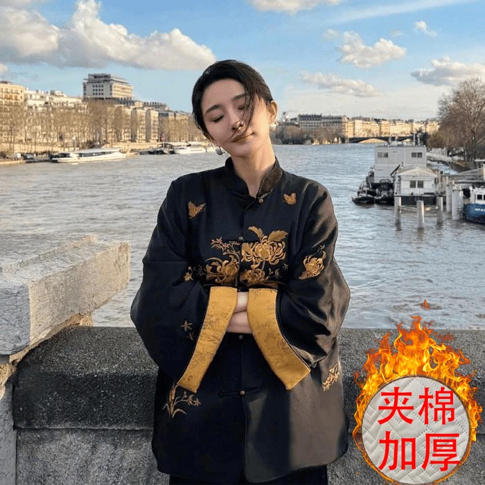 杨幂同款新中式冬季唐装宋锦夹棉棉服外套女高级感盘扣国风棉衣潮