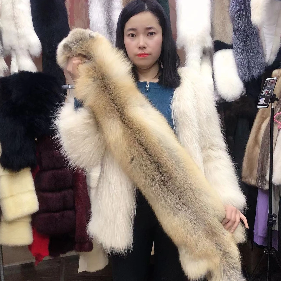 2023冬季女士新款百搭金岛狐整只狐狸长款加厚围巾保暖时尚