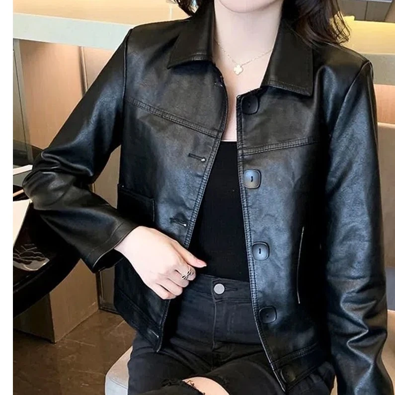 2024推荐爆款春秋皮衣女短款显瘦百搭时尚款女皮衣外套洋气9610