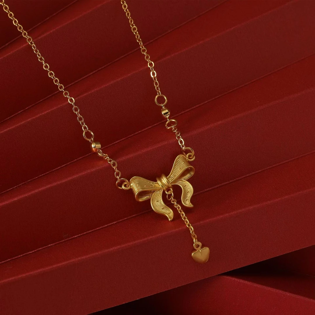 铜合金项链 【久家】铜合金轻奢气质在逃公主爱心蝴蝶结套链可调节