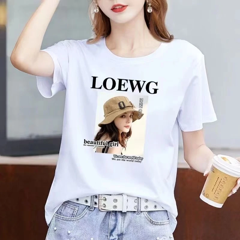 纯棉短袖时尚百搭夏季宽松印花圆领韩版潮流紫色休闲显瘦2024新款