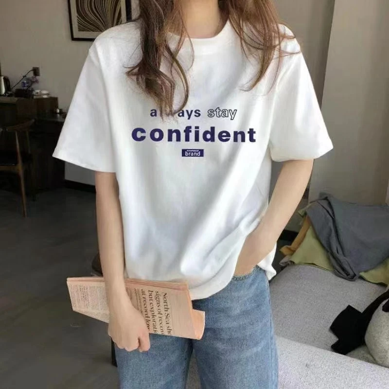 时尚休闲短袖潮流ins韩版大版白色纯棉百搭夏季宽松印花圆领